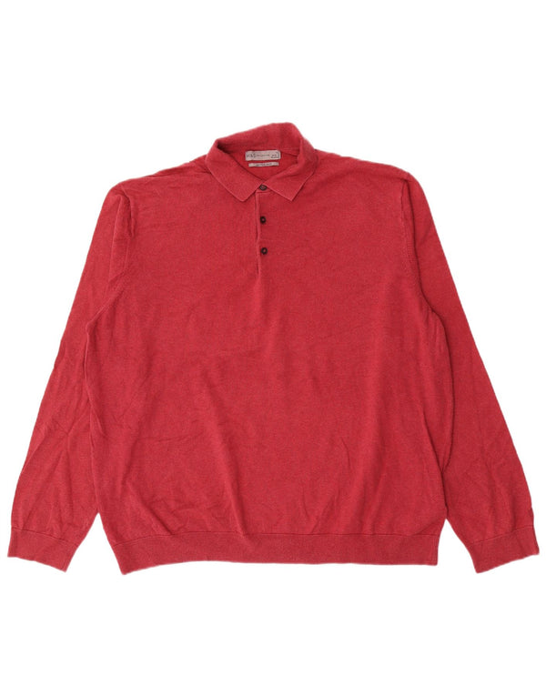 Marks & Spencer Herren-Pullover mit Polokragen, XL, rote Baumwolle