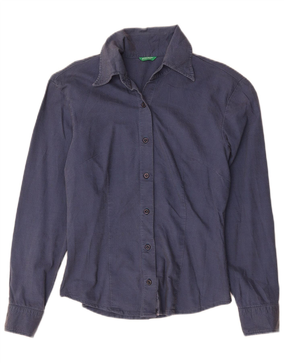 Benetton Damenhemd UK 10 Small Marineblaue Baumwolle