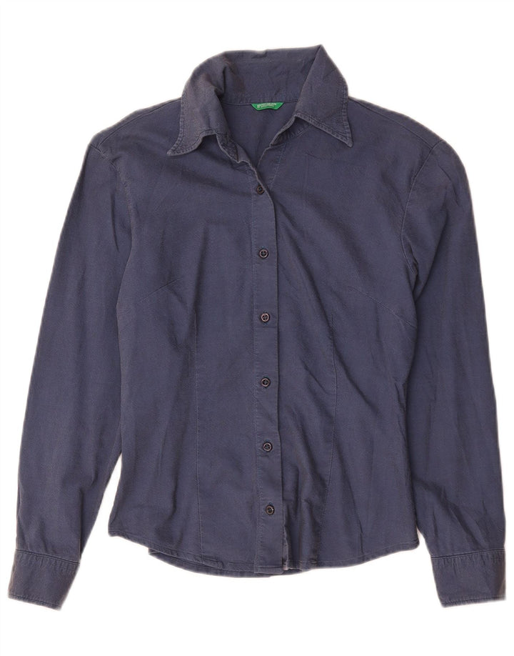Benetton Damenhemd UK 10 Small Marineblaue Baumwolle