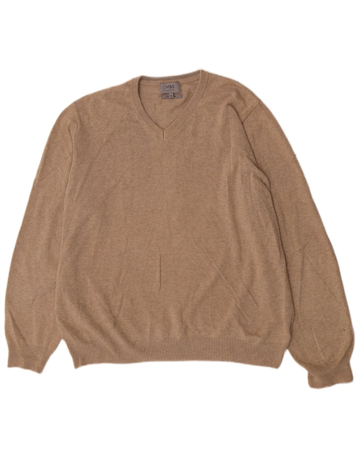 Marks & Spencer Herren-Pullover mit V-Ausschnitt, XL, beige Baumwolle