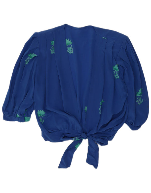 Vintage Damen Crop Cardigan Top UK 14 Mittelblau geblümt