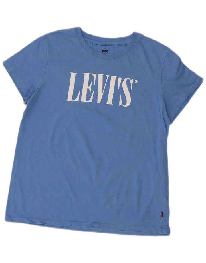 LEVI'S Damen Grafik-T-Shirt-Oberteil UK 14 Large Blau Baumwolle