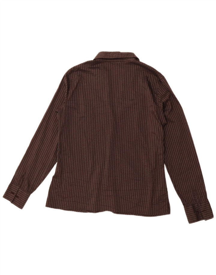 TRUSSARDI JEANS Formales Damenhemd UK 16, groß, braun gestreift, Baumwolle