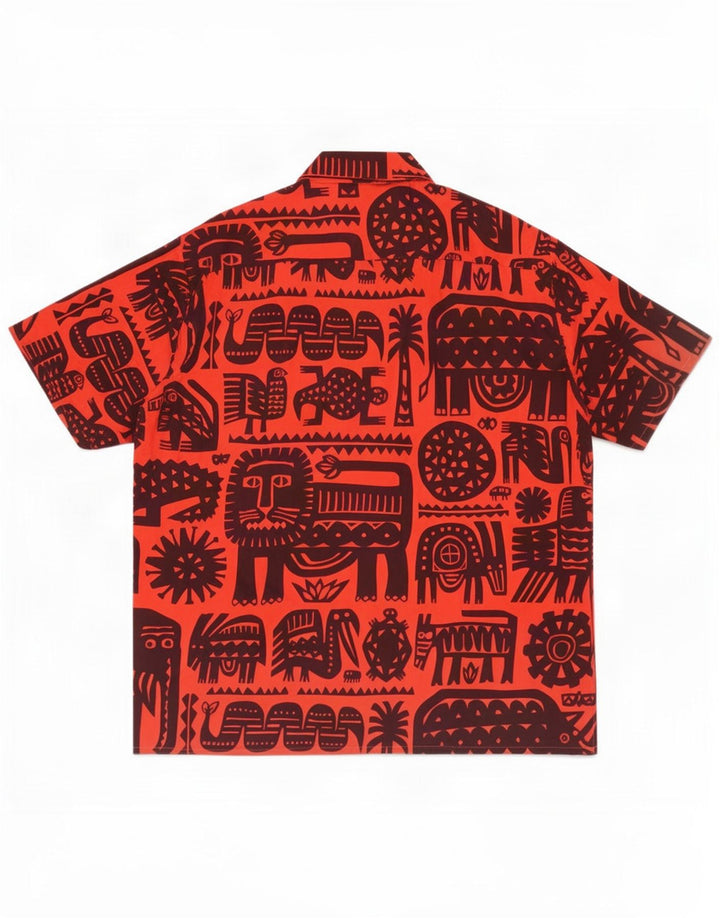 Vintage Mens Abstract Pattern Short Sleeve Pullover Shirt Large Red