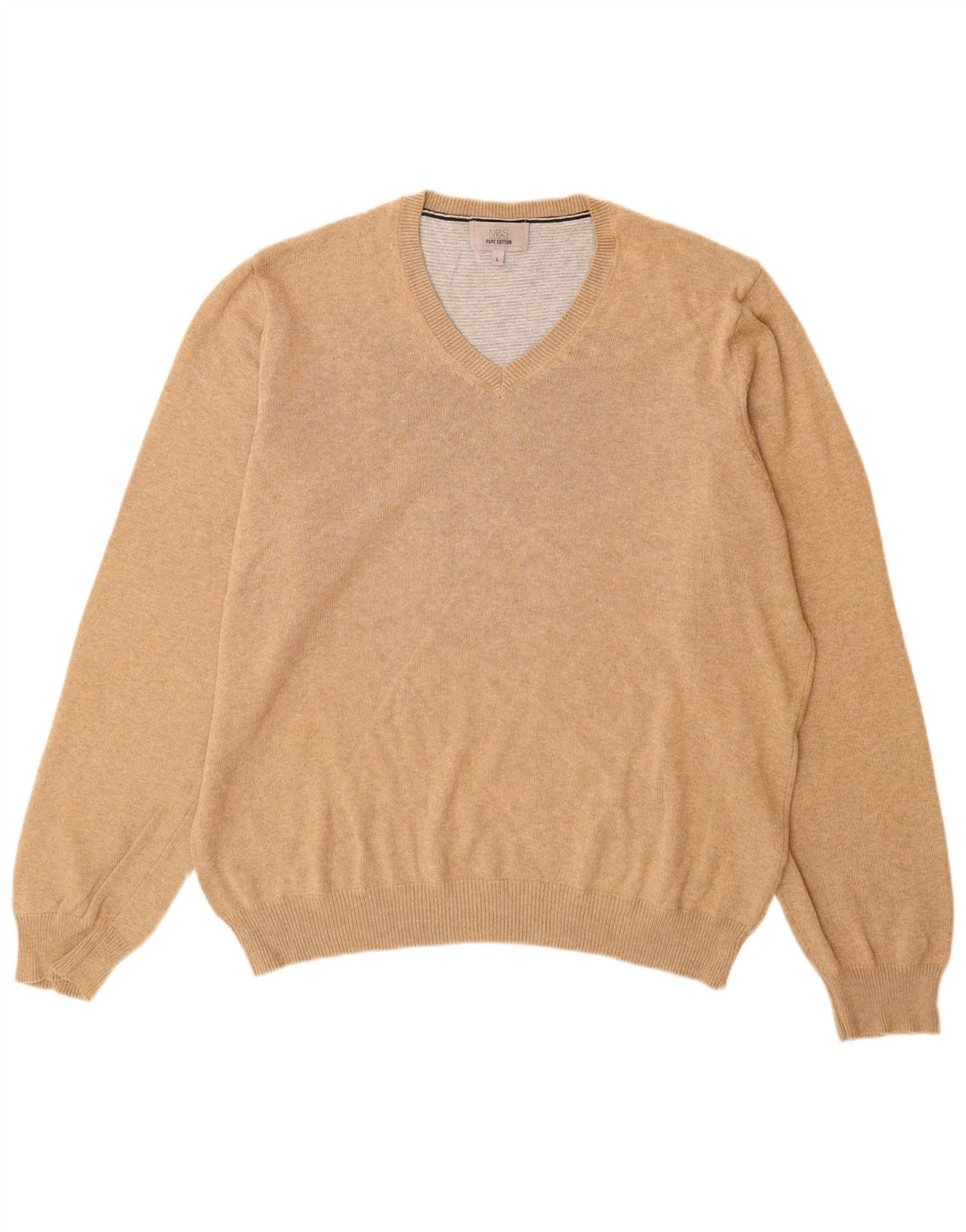 Marks & Spencer Herren-Pullover mit V-Ausschnitt, groß, beige Baumwolle