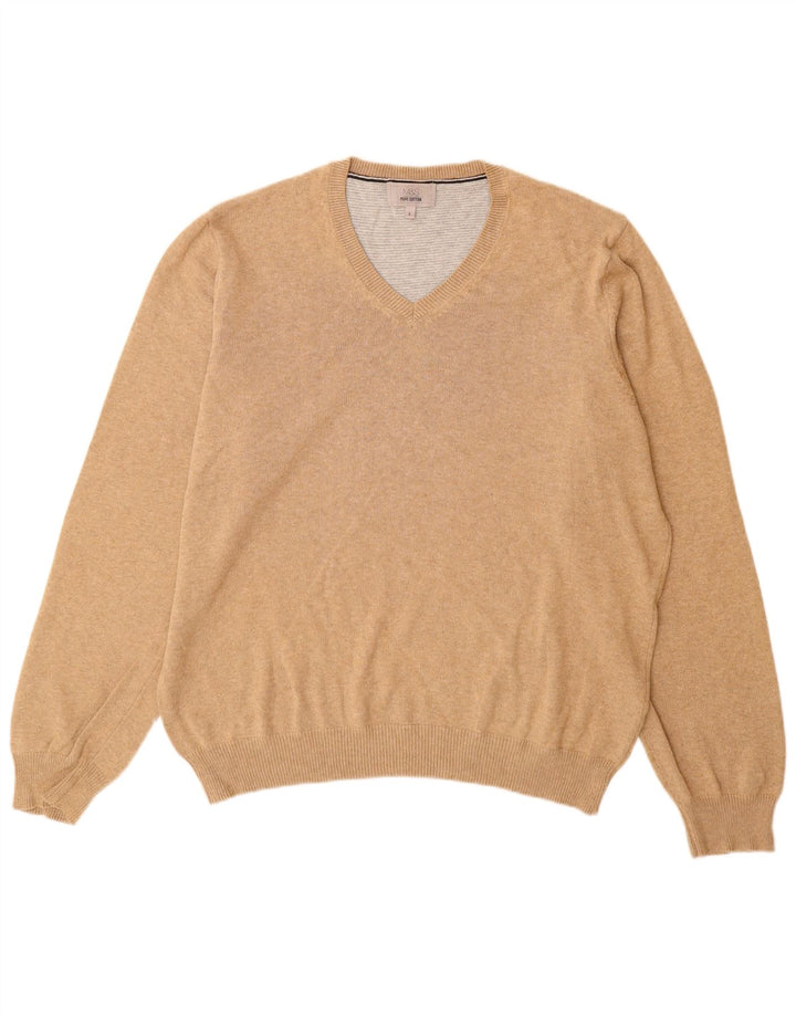 Marks & Spencer Herren-Pullover mit V-Ausschnitt, groß, beige Baumwolle