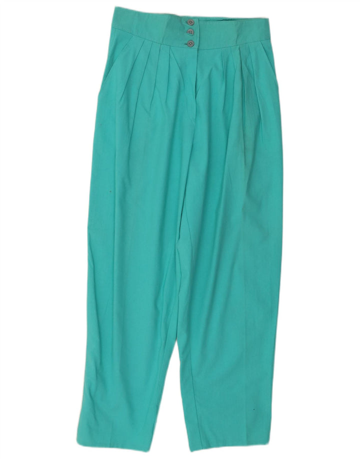 VINTAGE Chino-Hose mit hohem Bund für Damen, W28, L27, türkisfarbene Baumwolle