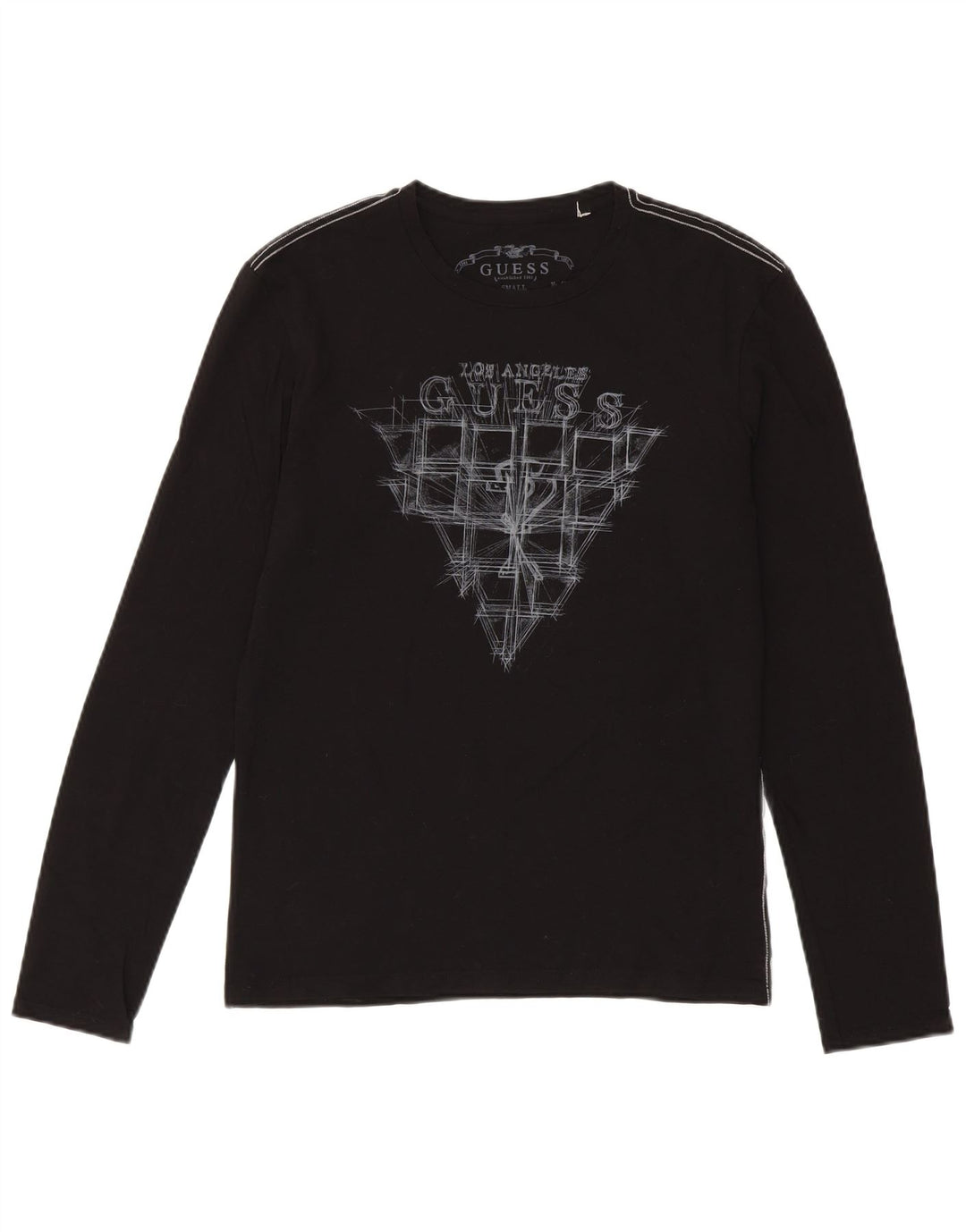 Guess Herren-Top mit Grafik, langärmlig, klein, aus schwarzer Baumwolle