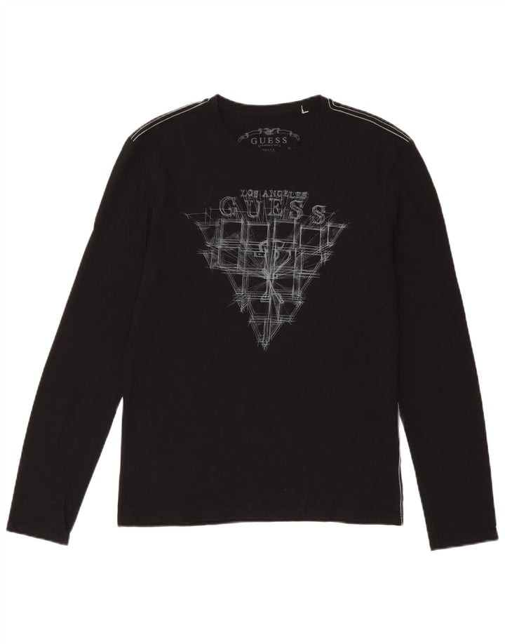 Guess Herren-Top mit Grafik, langärmlig, klein, aus schwarzer Baumwolle