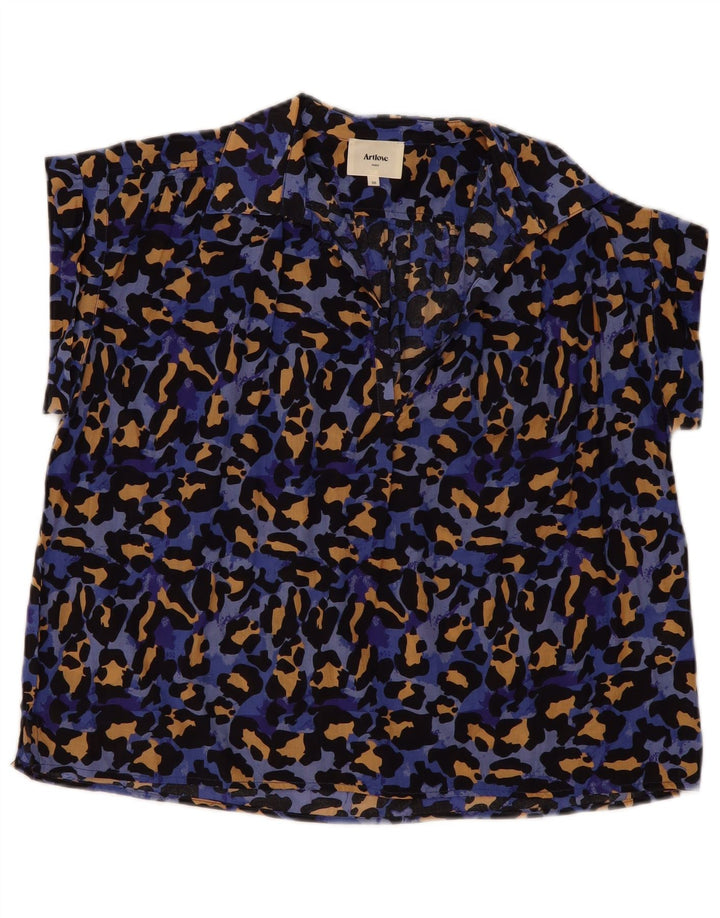 Vintage Damen Übergroße Bluse Top EU 36 Kleine blaue Baumwolle mit Animal-Print