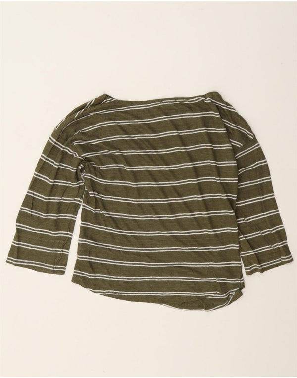 Benetton Damen-Oberteil in Übergröße, 3/4-Ärmel, UK 6, XS, grün gestreift, Leinen