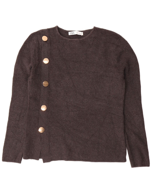 Zara Damen-Pullover mit Rundhalsausschnitt, UK 18, XL, graue Baumwolle