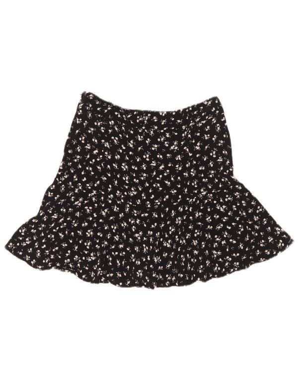 Zara Damen Rüschenrock XS W24 Schwarz geblümte Viskose