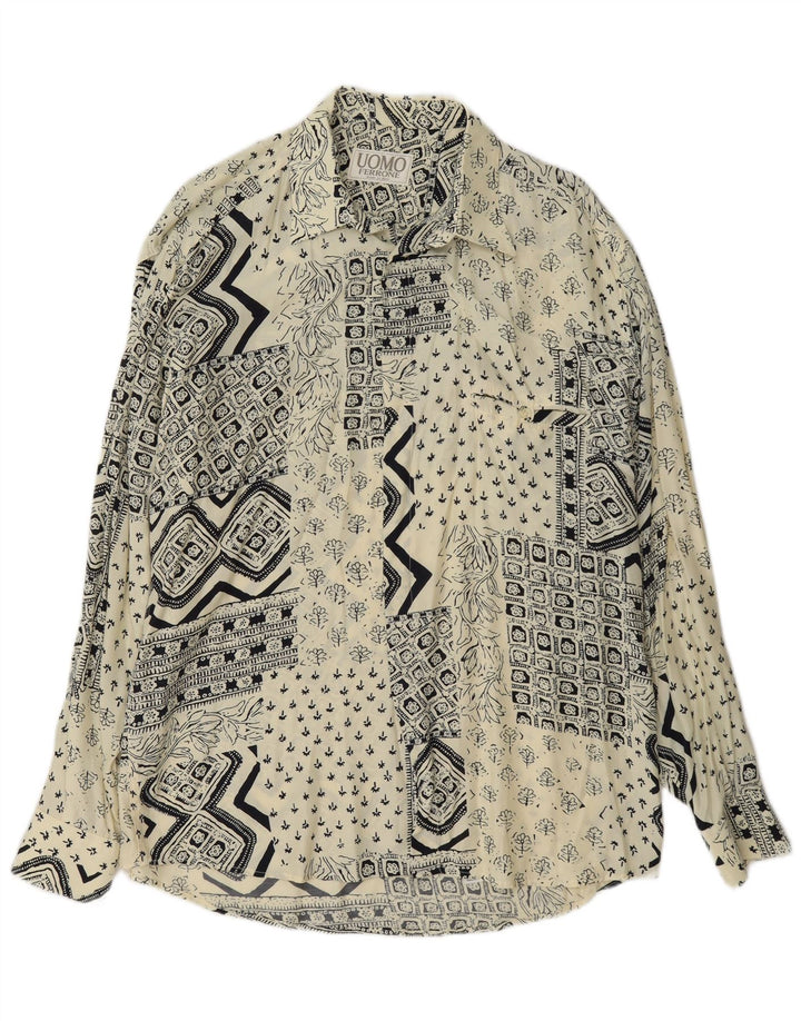 Ferrone Herren-Hemd, groß, gebrochenes Weiß, Patchwork-Viskose