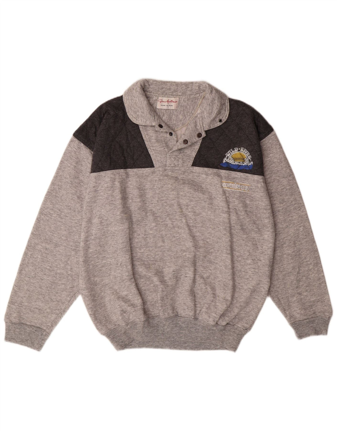 VINTAGE Herren-Sweatshirt mit Rollkragen, groß, graue Farbblock-Baumwolle