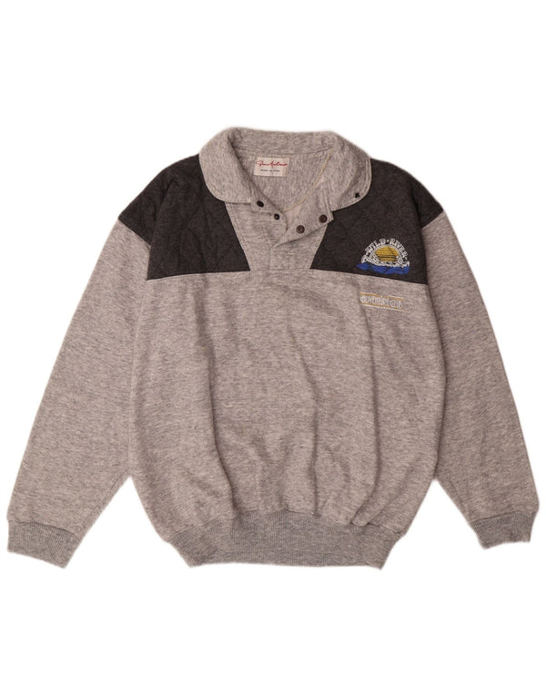 VINTAGE Herren-Sweatshirt mit Rollkragen, groß, graue Farbblock-Baumwolle