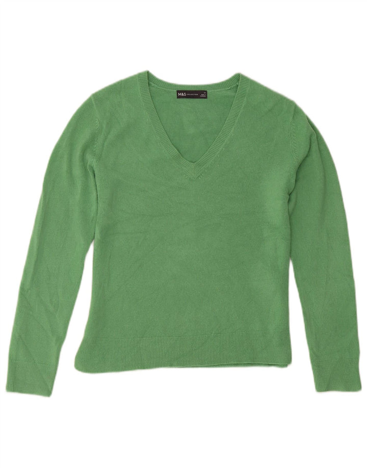 Marks & Spencer Damen-Pullover mit V-Ausschnitt, UK 12, Mittelgrün, Acryl