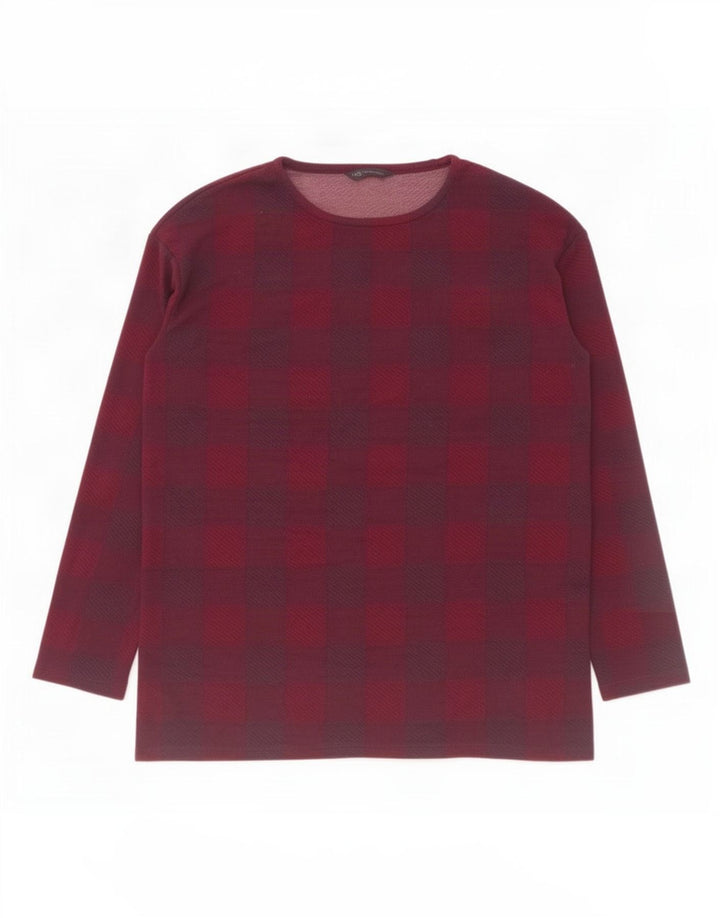 Marks & Spencer Damen Top Langarm UK 14 Large Lila Kariert Polyester