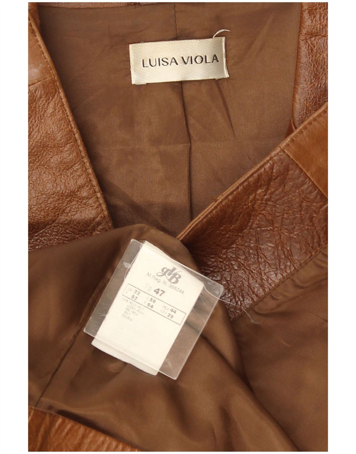 LUISA VIOLA Damen-Blazerjacke aus Leder mit 4 Knöpfen, UK 22 3XL, braunes Leder