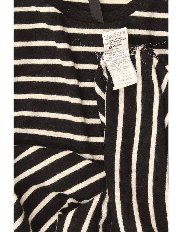 Marks & Spencer Damen Top Langarm UK 16 Large Schwarz gestreift Baumwolle