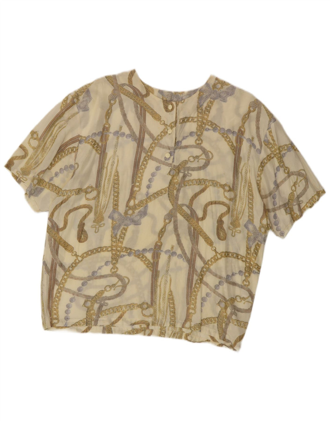 VINTAGE Damen Bluse mit abstraktem Muster UK 16 Large Beige Acryl