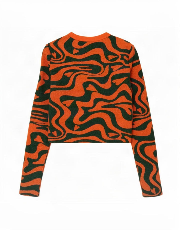 Zara Womens Abstract Pattern Crop Top Langarm UK 8 Small Orange