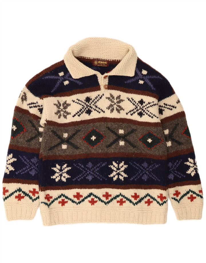 Ishka Herren-Pullover mit Rollkragen, Einheitsgröße, mehrfarbige Fair-Isle-Wolle