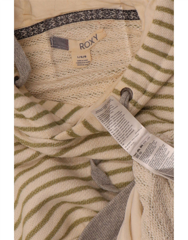 ROXY Damen-Pullover mit übergroßem Kapuzenpullover, Gr. 46, Größe L, aus cremefarbener, gestreifter Baumwolle