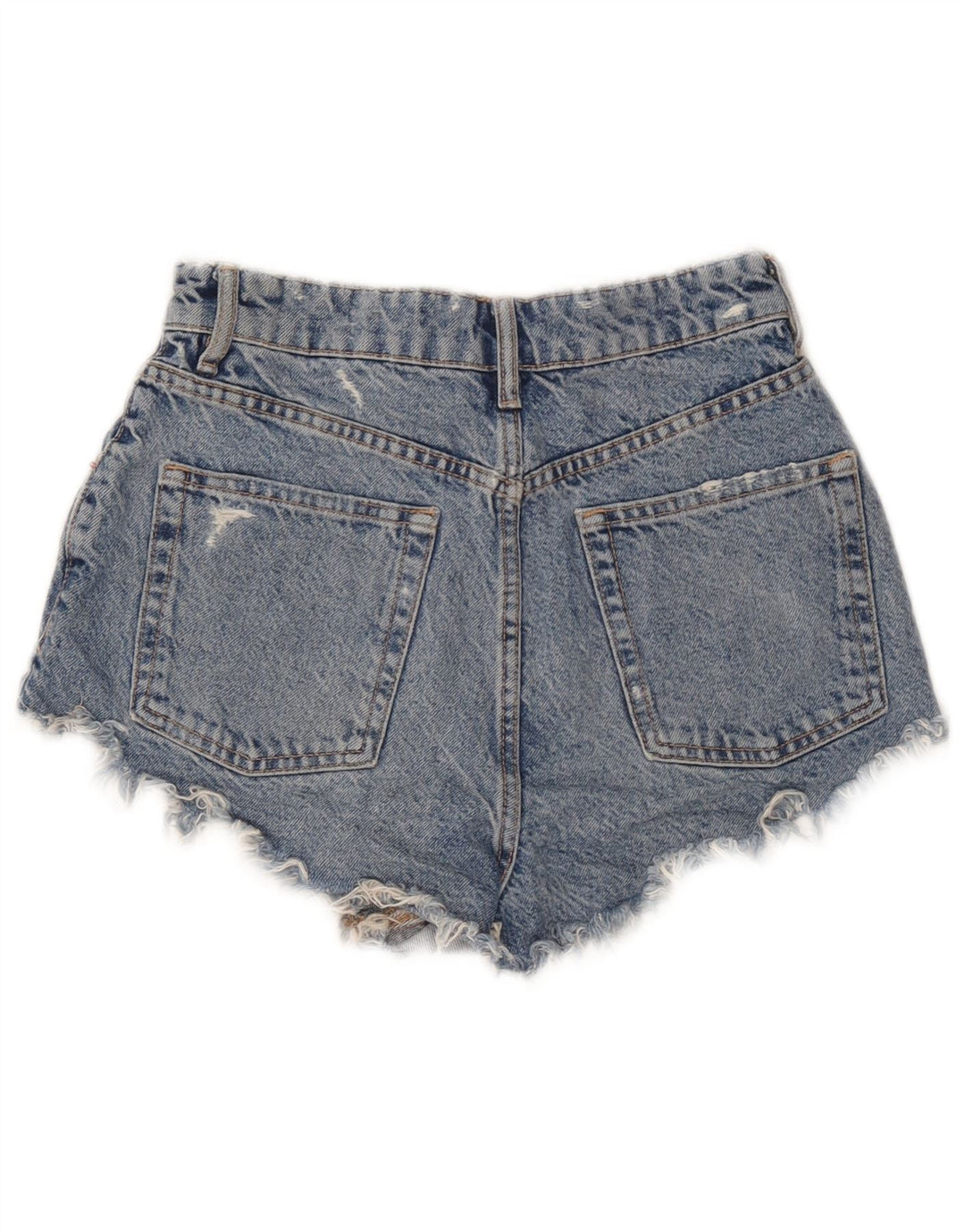 Zara Damen Distressed Denim Shorts EU 36 XS W26 Blau