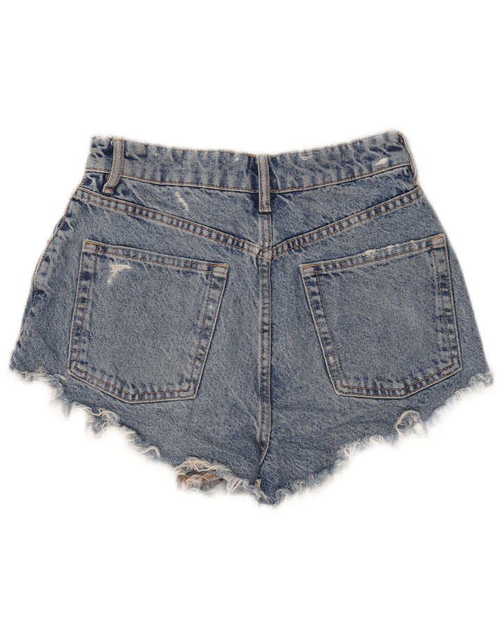 Zara Damen Distressed Denim Shorts EU 36 XS W26 Blau