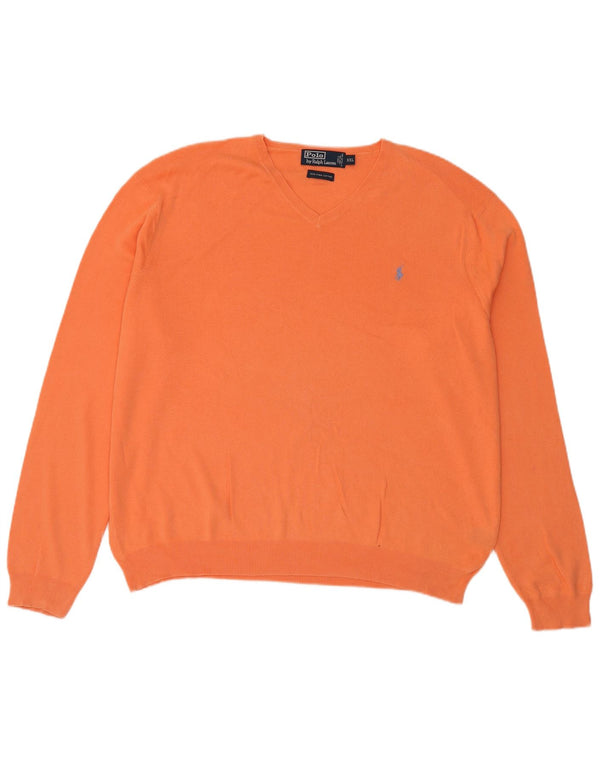 Polo Ralph Lauren Herren-Pullover, lockere Passform, V-Ausschnitt, 2XL, Orange, Baumwolle
