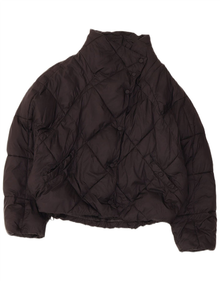 Zara Damen Crop Oversized Wattierte Jacke UK 14 Medium Schwarz Polyester