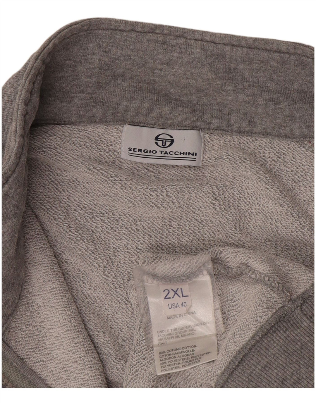Sergio Tacchini Herren-Trainingsanzug-Oberteil, Jacke, 2XL, graue Farbblock-Baumwolle