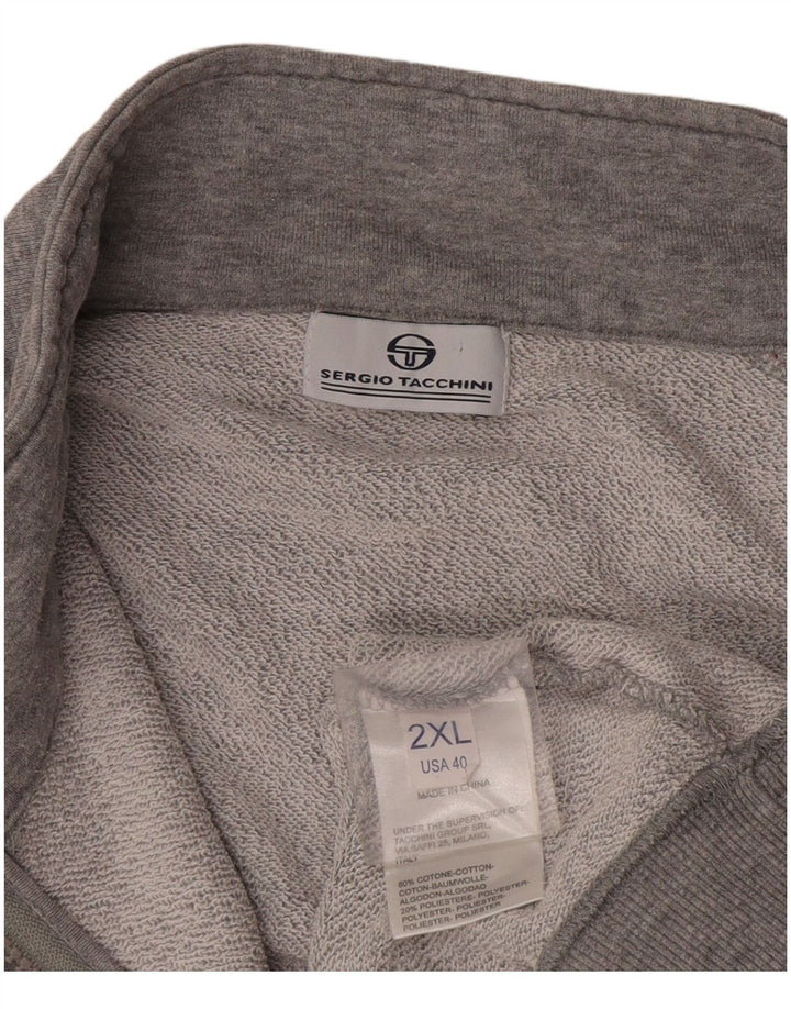 Sergio Tacchini Herren-Trainingsanzug-Oberteil, Jacke, 2XL, graue Farbblock-Baumwolle