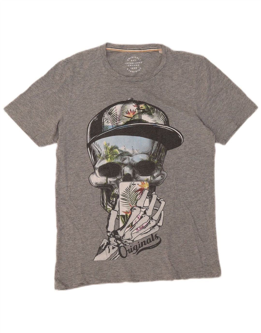 JACK & JONES Herren-T-Shirt mit Grafik, Größe S, Grau meliert