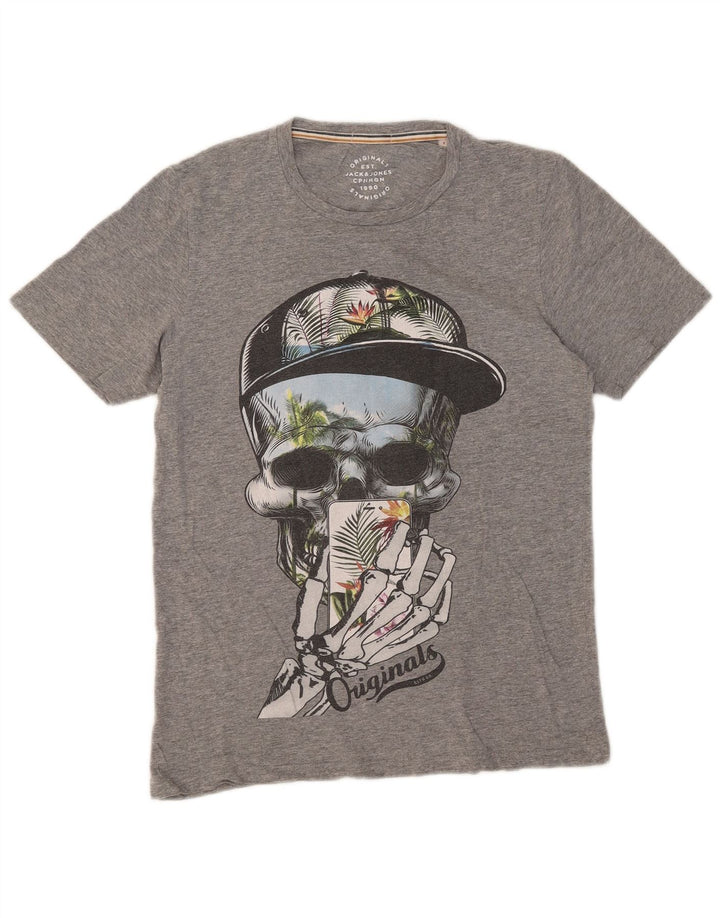 JACK & JONES Herren-T-Shirt mit Grafik, Größe S, Grau meliert