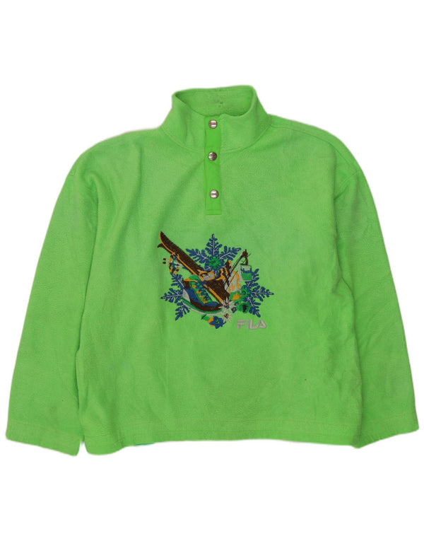 FILA Mens Loose Fit Graphic Button Neck Fleece Jumper IT 46 Small Green