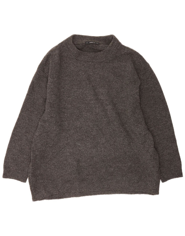 Zara Damen-Pullover, übergroß, Rundhalsausschnitt, Gr. 14, Mittelgrau