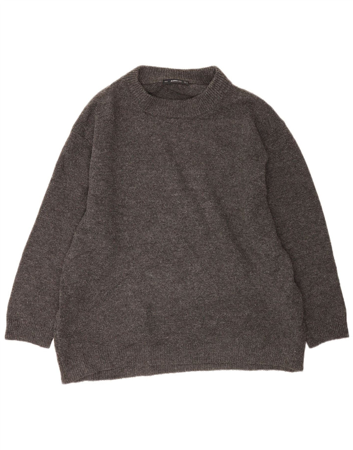 Zara Damen-Pullover, übergroß, Rundhalsausschnitt, Gr. 14, Mittelgrau