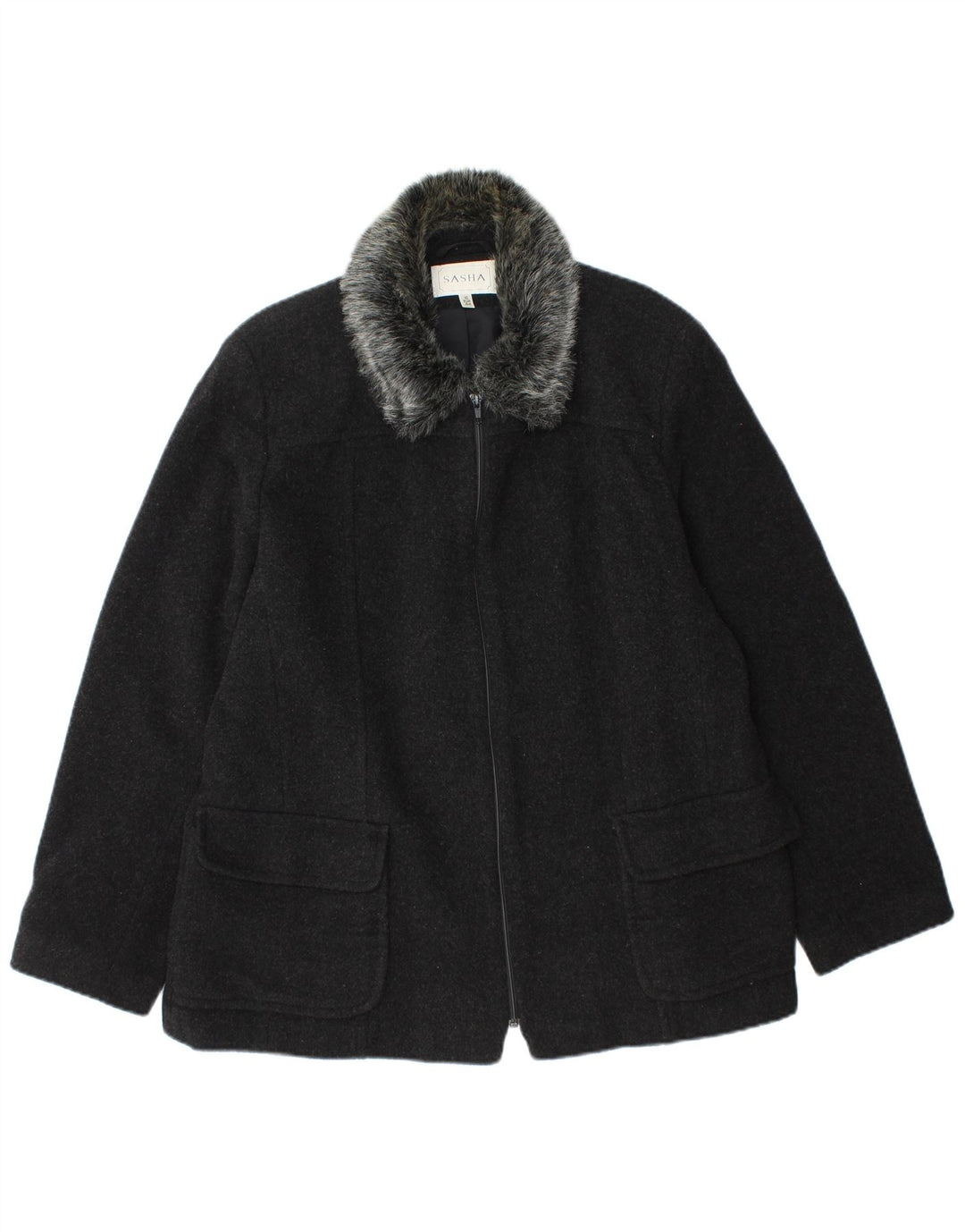 Sasha Damen Bomberjacke UK 16 Große schwarze Wolle