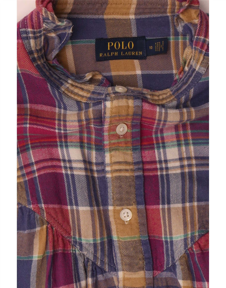 Polo Ralph Lauren Damen-Hemd mit Rüschen vorne, US 10, großes mehrfarbiges Karomuster