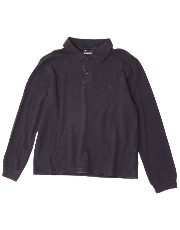 Champion Herren-Langarm-Poloshirt aus mittelblauer Marineblau-Baumwolle