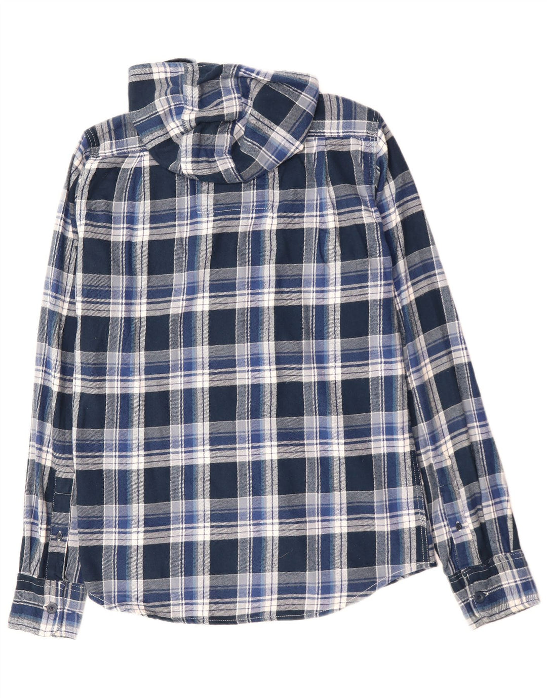 SUPERDRY Herren-Flanellhemd mit Kapuze, mittelblau karierte Baumwolle