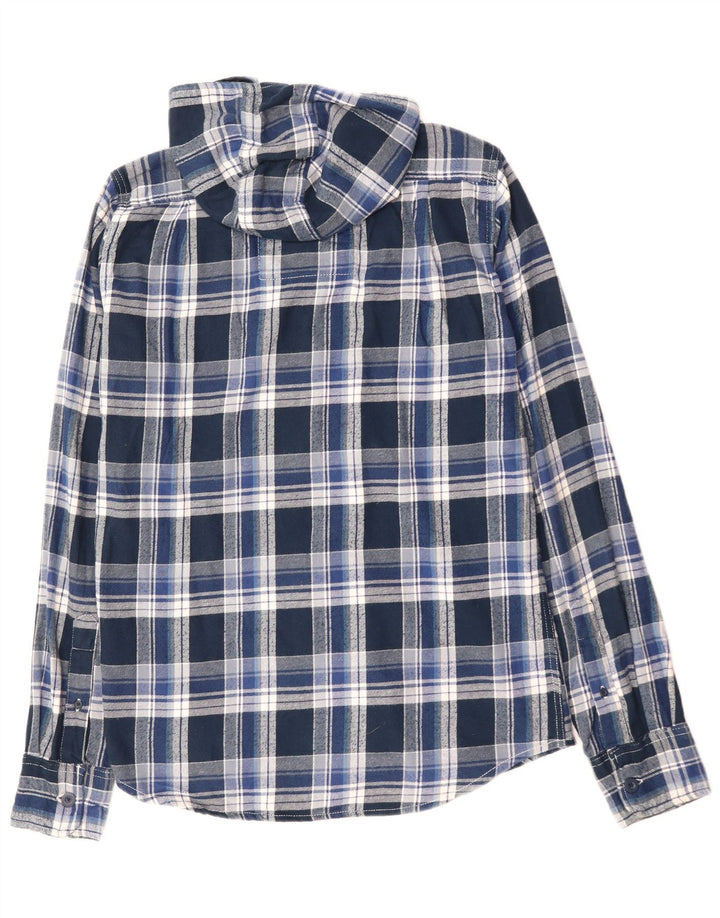 SUPERDRY Herren-Flanellhemd mit Kapuze, mittelblau karierte Baumwolle