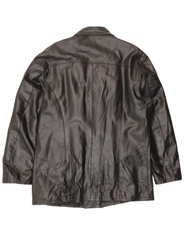 Vintage Herren Zweireihige Lederjacke IT 54 2XL Schwarzes Leder