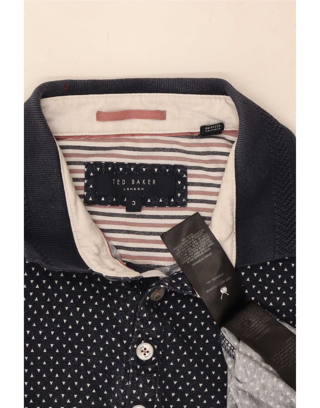 Ted Baker Herren-Poloshirt, Größe 3, mittelgroß, marineblau gepunktete Baumwolle