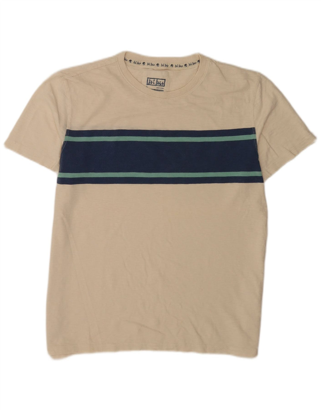 Fat Face Herren-T-Shirt-Oberteil, groß, beige, Colourblock-Baumwolle