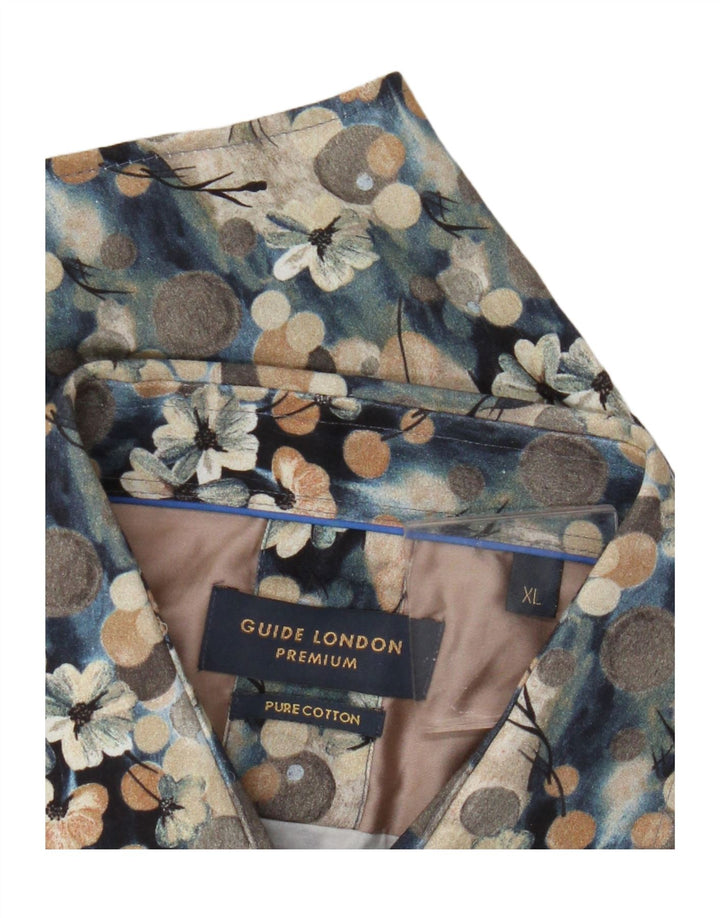 Guide London Herrenhemd XL, blau, geblümt, Baumwolle