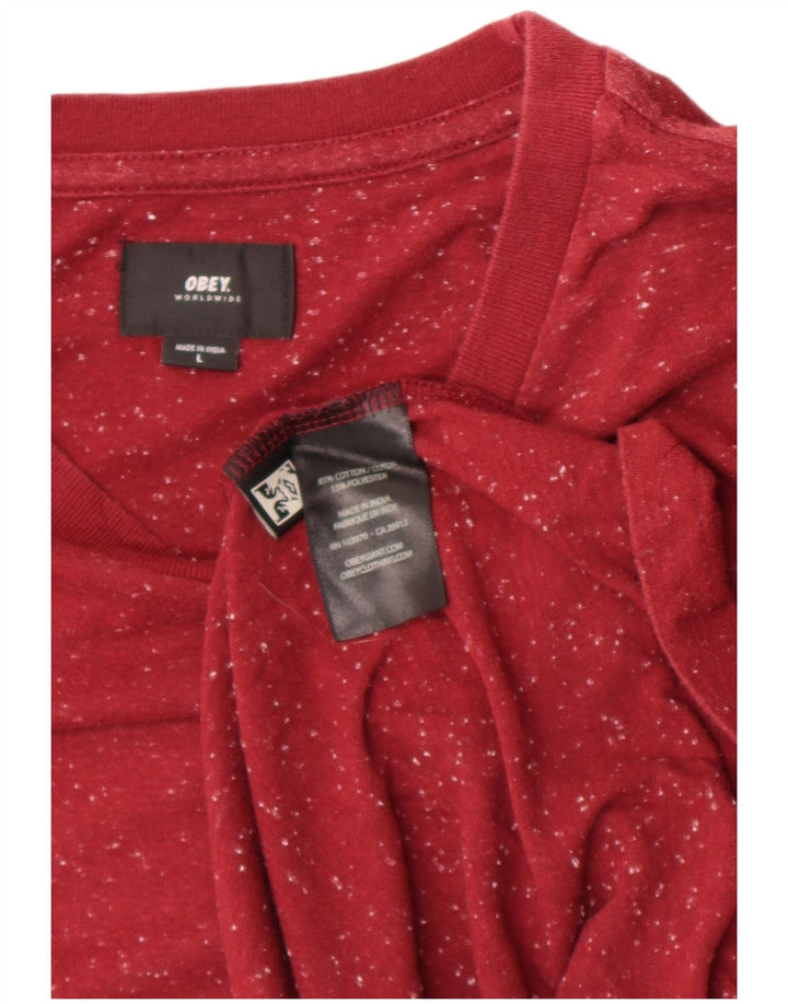 Obey Herren-T-Shirt-Oberteil, groß, rot gesprenkelte Baumwolle