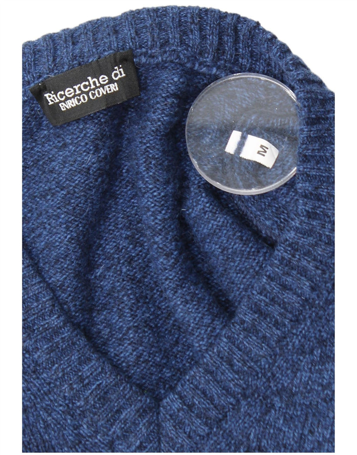 ENRICO COVERI Mens V-Neck Jumper Sweater Medium Blue Flecked